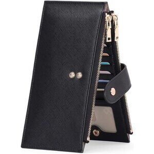 Womens Wallet Rfid Blocking Bifold Credit Card Holde 2 Zipper Pockets Black